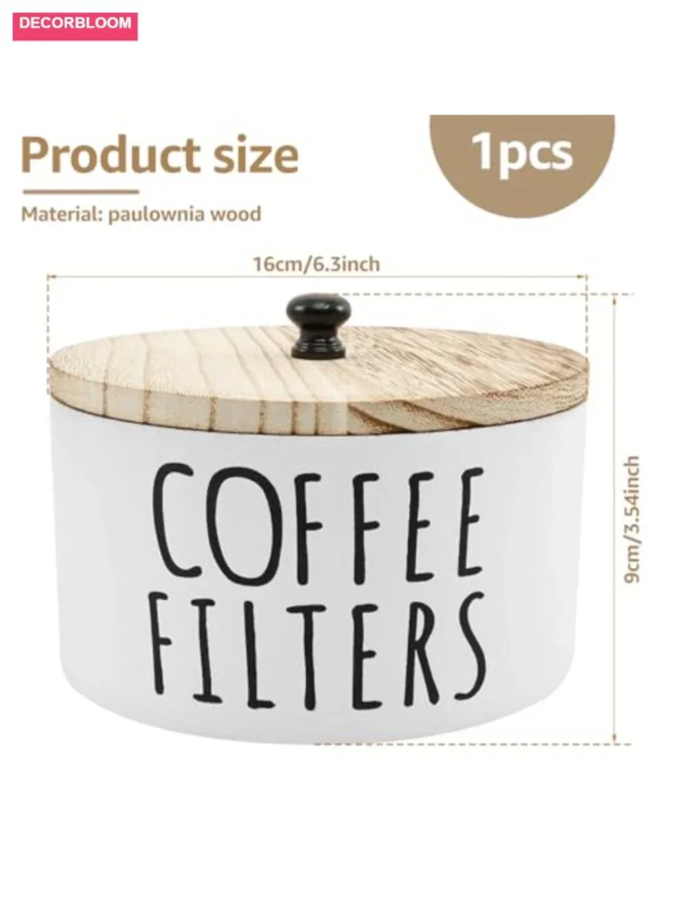 Wooden Coffee Filter Holder with Lid, Tea Bag Organizer Storage Container,